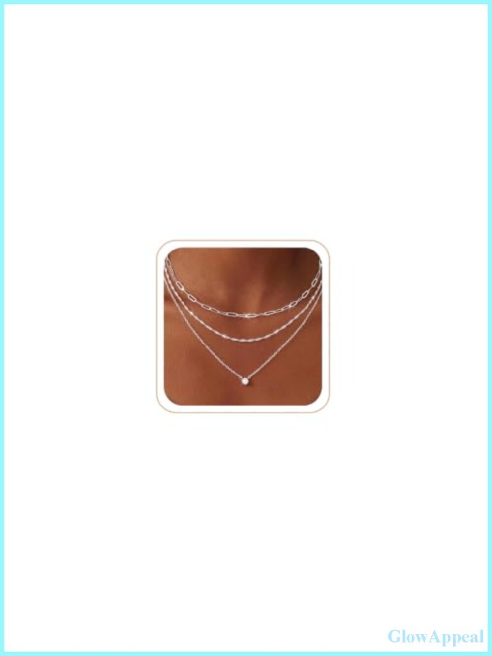 Silver Plated Layered Necklace Set CZ Charm Paperclip Tennis Rope Chain